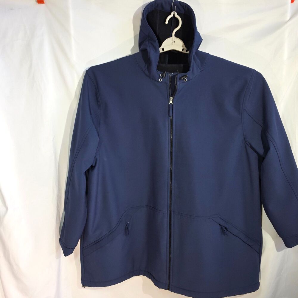 KingSize Fleece Lined Water Resistant Hooded Softshell Jacket Navy Blue 3XL